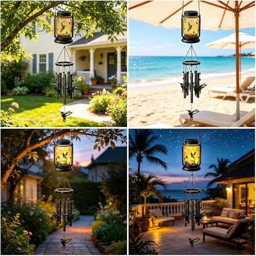 2 Pack Solar Hummingbird Wind Chimes for Outside, Birthday Mother' s Day Gifts for Mom Women Grandma,Solar Hummingbird Wind Chime Light Hanging Wind Chimes Outdoor,IP65 Waterproof, Yard Garden Terrace - Image 4