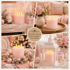 Amagic 3 Wick Extra Large Flameless Pillar Candles with Timer Remote, Pink - Image 6