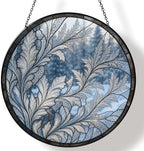 Delicate Frost Fern Leaves Stained Glass Suncatcher 11.8" Colorful Window Hanging Ornament, Sun Catcher Decor for Bathroom Front Door Living Room Home Wall Garden by FeHuew