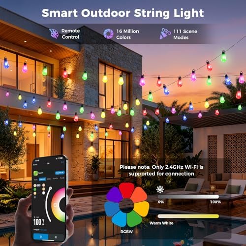 CDN Outdoor String Lights 80FT, RGBW Smart Patio Lights with 30 LED Bulbs - Image 2