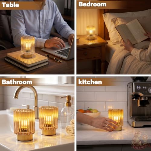 Battery Operated Lamp Timer, Cordless Table Lamp for Shelf Decor, Stripe - Image 5