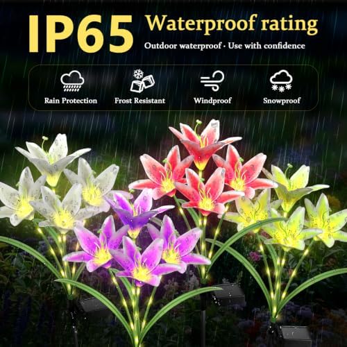 4 Pack Lily Solar Path Lights, IP65 Waterproof Adjustable Landscape Lights - Image 2