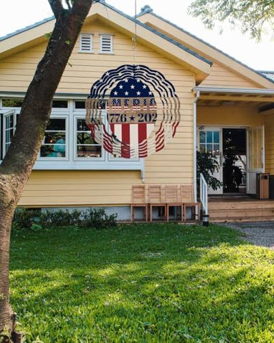 250th Anniversary Wind Spinner for Garden Yard 12In, USA Flag Red Striped Blue Star Retro 3D Stainless Steel Kinetic Hanging Wind Spinners Rustproof Outdoor Decor for Lawn Patio Home - Image 6