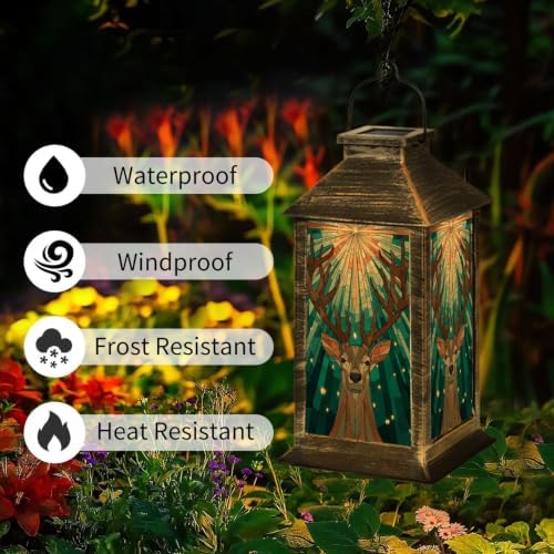 Solar Lantern Retro Abstract Stained Glass Outdoor Waterproof Garden Hanging Lantern Solar Powered Lighting Outside Solar Light for Patio Yard Camping, Gifts for Women Mom - Image 3