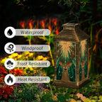 Solar Lantern Retro Abstract Stained Glass Outdoor Waterproof Garden Hanging Lantern Solar Powered Lighting Outside Solar Light for Patio Yard Camping, Gifts for Women Mom - Image 3