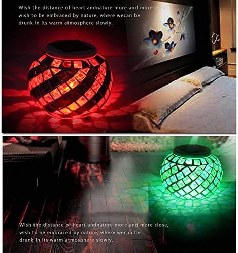 Solar Outdoor Table Lamp, Solar Powered Mosaic Glass Ball Garden Lights Waterproof Color Changing Mood Night Lights (Yellow/Blue) - Image 2