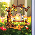 Playful Ghost in Golden Glow Acrylic Suncatcher - Faux Stained Glass Indoor Window Hanging Ornament, Outdoor Sun Catcher Panel, Home Decor Gift for Ghost Lovers by Unknown
