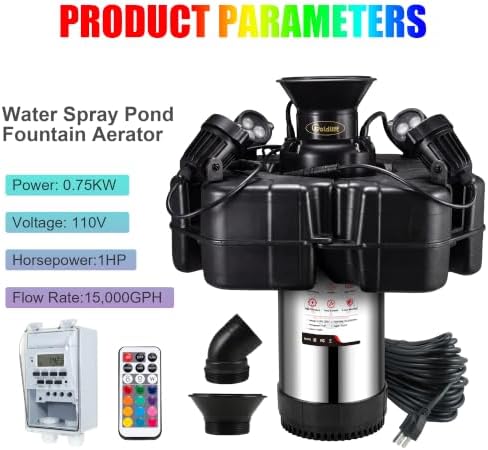 Goldlife Pond Fountain Aerator F4 With 4 RGB Lights 1HP 750W Floating Pump - Image 6