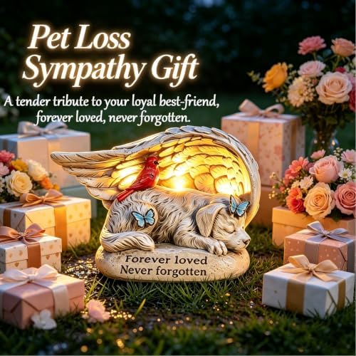 Dog Memorial Stone with Solar Lights Angel Wings Cardinal 8 Inch - Image 4