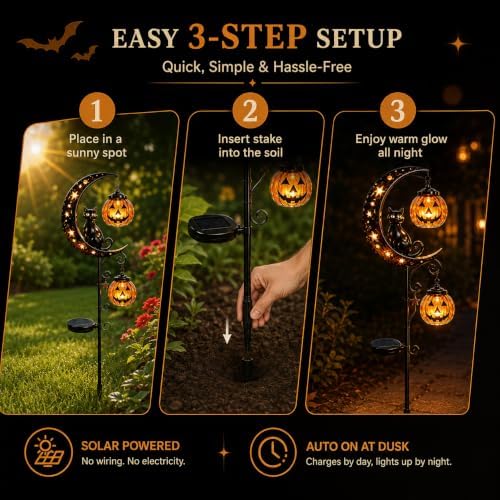 New Pumpkin Moon Garden Stake Light, Black Cat Garden Stake Light，C - Image 6