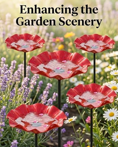 Bee Watering Station Metal Flower Garden Stakes Bird Bath Bowl Decorative Decor Mini Flowers Handmade Stake & Pollinator Water Baths for Outdoor Features Outside Grace on Feeder Birdbath - Image 7