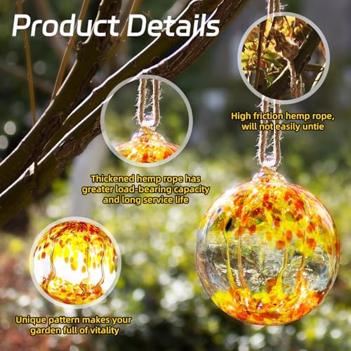 VOREEN 6" Hanging Glass Garden Gazing Ball Hand Blown Glass Witch Ball Christmas Ornament Friendship Balls for Outdoor Garden Patio Window Home Décor, Gift for Mom Wife Friend, Orange - Image 3