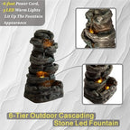35" 6 Tier Water Fountain Garden Decor with LED Lights and Cascading Rock - Image 3