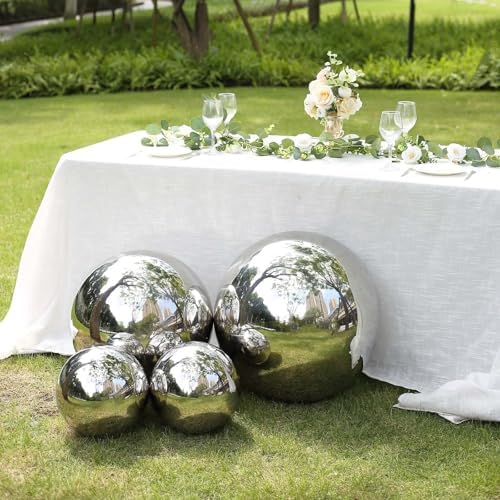 Tableclothsfactory Silver Stainless Steel Gazing Globe Mirror Ball, Reflective Shiny Hollow Garden Spheres - 20" - Image 4