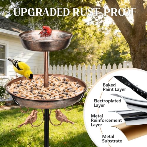 2-Tier Metal Bird Bath and Feeder for Outdoor Birdbath for Outside - Image 4