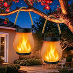 2 Pack Solar Lanterns Outdoor Waterproof, Solar Flame Lanterns with 2 Modes by SANJICHA