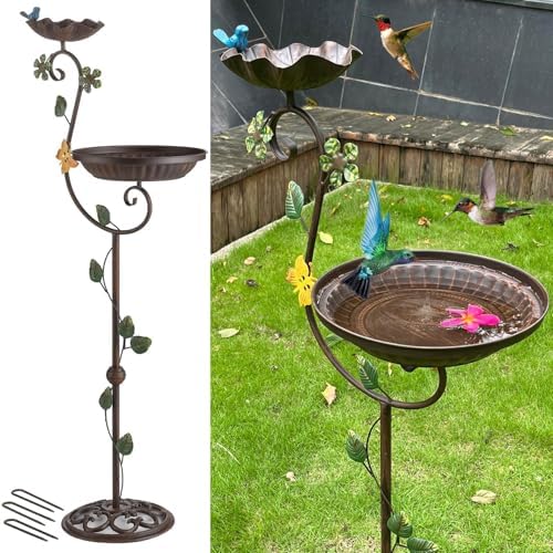 Metal Bird Baths for Outdoors, 44" Height Cast Iron Pedestal Bird Bath and Feeder, Vintage Sturdy Heavy Duty Birdbath Bowl, Tall Floral Accents Birdbaths for Garden Yard Patio Porch Decor by Aifeorzo