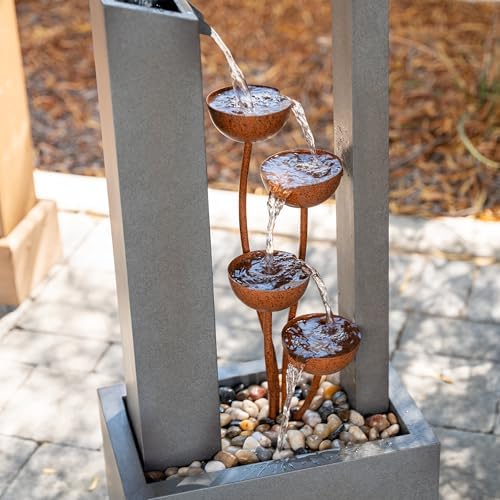 XBrand 38-Inch Freestanding Sculptural Metal Multi-Tier Flower Water Fountain, Gray and Bronze - Image 3