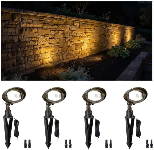 Gardenreet Outdoor Low Voltage Flood Light - Solid Brass Landscape LED Wall Wash Light, 12V Hardwired Waterproof, Antique Bronze Lighting for Yard Wall Tree House Without G4 Bulb 4 Pack by Gardenreet