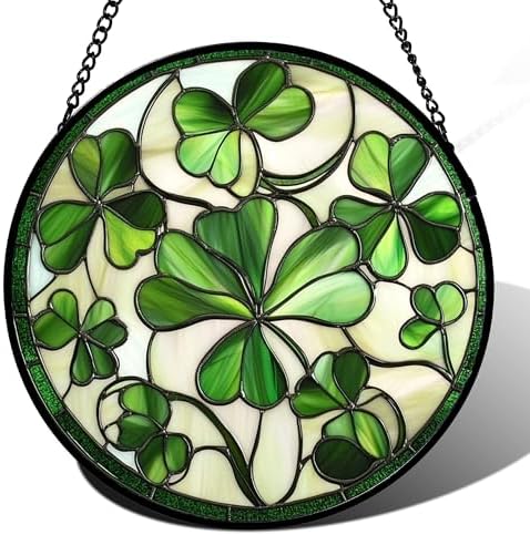 Ireland Green Clover Stained Glass Window Hanging Suncatcher Gifts 12" by Follow