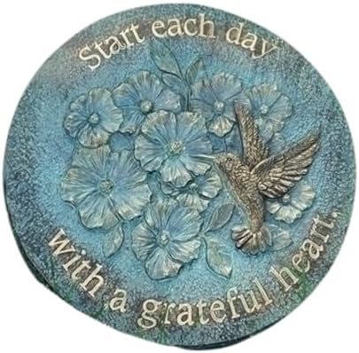 Roman Bronze Blue Patina Decorative Stepping Stone, Resin, Outdoor Decoration (9-inch Height, Grateful) by Roman