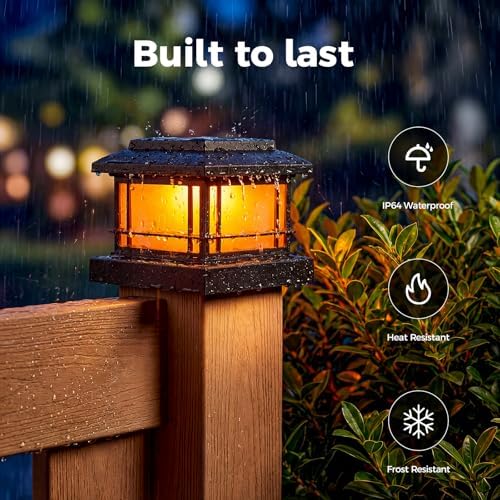 JOFIOS Flickering Flame Solar Post Cap Lights Outdoor, Black Post Lights with 3 Color Temperature, Fits 3.5" 4" 4.5" 5" Wood/Vinyl Posts, IP64 Waterproof Fence Deck Lights for Garden Patio Yard 12Pack - Image 4