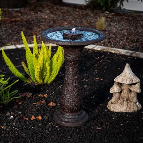 XBrand 23.43" Tiered Freestanding Classic Bird Bath Outdoor Water Fountain Resin with Auto Shut-Off Pump, Garden Decor for Patio, Yard & Lawn, Dark Brown - Image 3