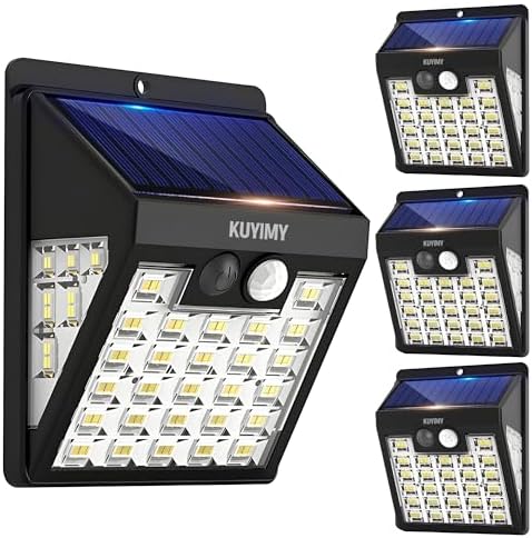Solar Lights Outdoor, 72 LED Motion Sensor Wall Light, IP65 Waterproof and 3 Lighting Modes, Solar Powered Security Wireless Light Outside for Patio, Garden, Fence, Porch, Front Door (4 Packs) by KUYIMY