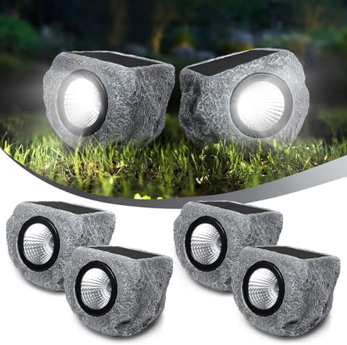Solar Rock Lights Outdoor 4 Pack, Small Faux Rock Landscape Light for Yard by Timeflies