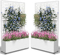 Metal Planter Box with Trellis,70.9"x47.2"x15.7" Raised Garden Bed with Drainage Holes, Privacy Planters for Outdoor Garden Bed for Climbing Plants,Vegetables,and Vines,2PCS,White-Modular by FOLAWO