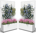 Metal Planter Box with Trellis,70.9"x47.2"x15.7" Raised Garden Bed with Drainage Holes, Privacy Planters for Outdoor Garden Bed for Climbing Plants,Vegetables,and Vines,2PCS,White-Modular by FOLAWO
