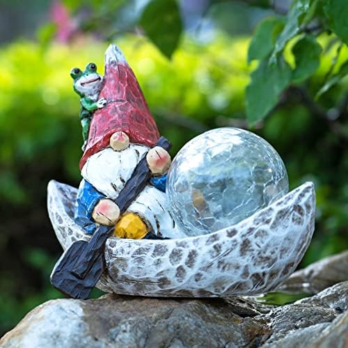 Rezpuao Garden Gnome Statue,Solar Gnomes Figurine,Outdoor Gnome Decor,Gnomes Decorations for Yard with Solar Light,Gnome Sculptures for Patio Lawn Ornaments by Rezpuao