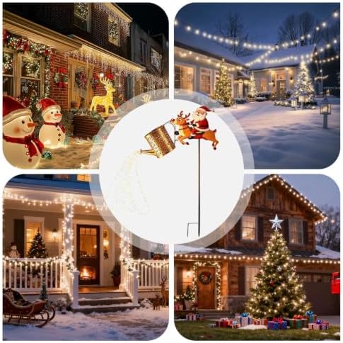 Solar Watering Can with Stake LED Christmas Santa Metal Garden Decor - Image 4