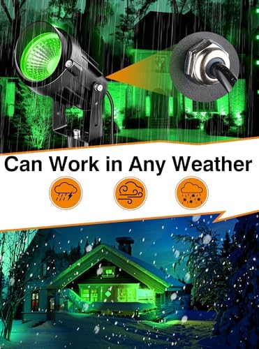 Halloween Christmas Green LED Spot Lights Landscape Lights Outdoor, 110v Plug in Landscape Lighting with Waterproof Spotlights for Garden Pathway Tree Pathway, 2 Pack7 W Green LED Landscape Lights - Image 5