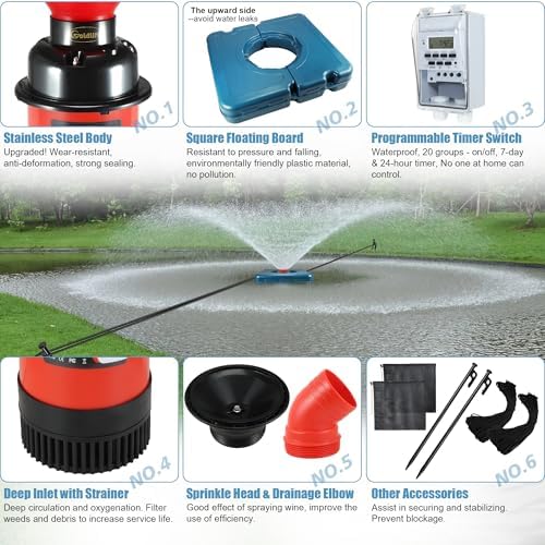Goldlife Pond Fountain Aerator F1 1HP 750W 15000GPH Floating Fountains Pump - Image 4
