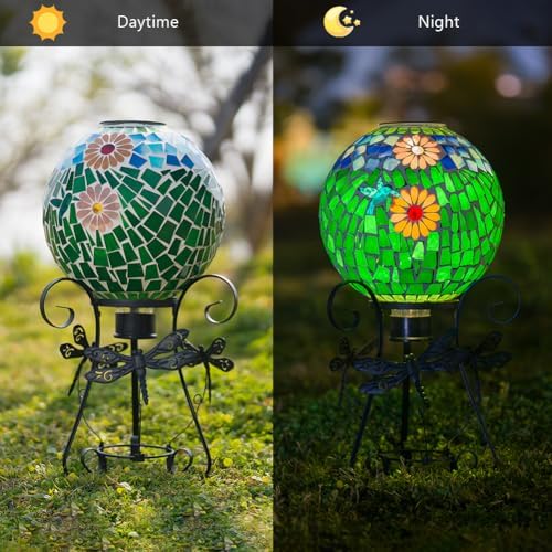 Starsoul Solar Gazing Ball, 10" Hummingbird Mosaic Gazing Balls with Stand, Decorative Gazing Globe for Garden Outside Lawn Yard Decor - Image 4