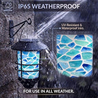 Solar Lanterns Outdoor Hanging Lights Mosaic Blue Stained Glass Glass Wall Lantern 2 Pack, Waterproof Decorative Solar Sconce with Wall Mount Kit for Garden Porch Fence Chicken Coop Summer Decor - Image 3