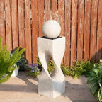 Glitzhome Outdoor Water Fountain, Outdoor Fountain with Pebbles, Pump and LED Light, 36.5" H Polyresin Modern Geometric Pedestal and Sphere Waterfall Fountain Water Feature for Garden, Patio, Yard by Glitzhome