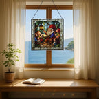 Gnome Storyteller Stained Glass Suncatcher – Square Hanging Window Panel for Home, Garden, Nursery, Halloween, Christmas, Memorial Day – Whimsical Glass Art Gift for Gnome Lovers 6ue5qx - Image 6