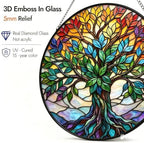Statement Deluxe Bundle | Stained Glass Window Hanging, Tree of Life 3D Embossed Diamond Glass Suncatcher, 7-Piece Spiritual Gift Set with Crystal Pendant & Invisible Hooks - Image 2