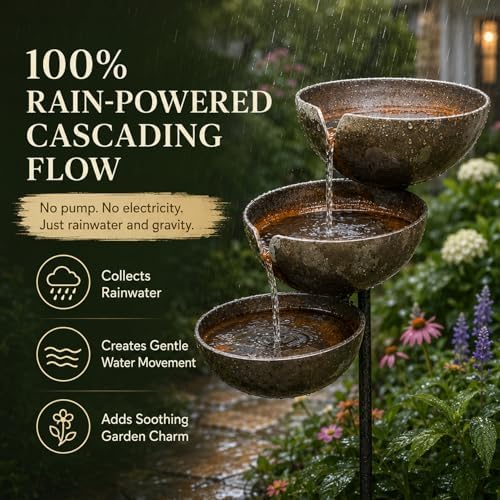 Rain Catcher Bird Bath, 3 Tiered Metal Bird Bath for Outside (Copper) - Image 4