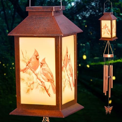 Cardinals Decorative Mobiles Gifts, Solar Cardinals Wind Chimes, Gifts for Mom, Women, Grandma, Garden Courtyard Lawn Decoration, Thanksgiving Gift, Decor Gift for Christmas and New Year by JOBOSI