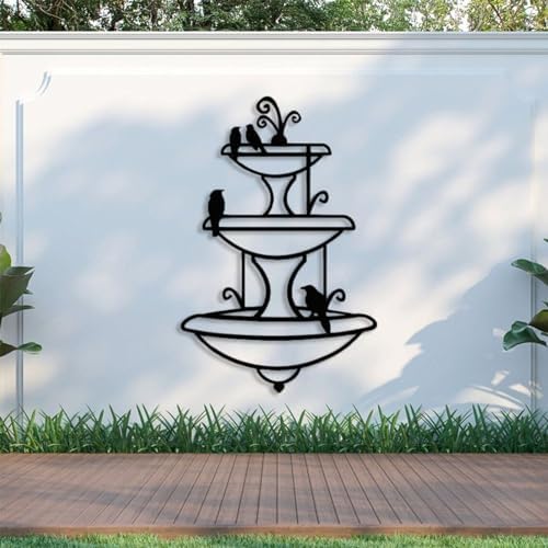 Fountain Metal Wall Art, Metal Birdbath Wall Art, Fountain Wall Decor, Garden Wall Decor, Waterfall Wall Art, Patio Wall Decor, Metal Minimalist Wall Art, Outdoor Metal Wall Art, Wall Hangings (24"x16" | 60x40 cm, White) - Image 7
