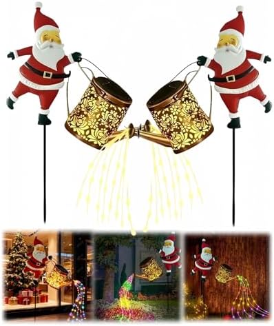 Christmas Solar Kettle Lights,Garden Lawn Decorative Lights,Vintage Metal Watering Can with Claus,Waterproof Outdoor Lantern Decoration with LED Light for Garden, Patio, Lawn (Style B*2) by Unknown