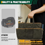 Tool Tote Bag, Heavy Duty 16oz Waxed Canvas Garden Tool Bag | Portable 11-Pocket Tool Storage Bag for Gardener Electrician Contractor Repairman (14"L x 5.5"W x 10.5"H) – Army Green - Image 5