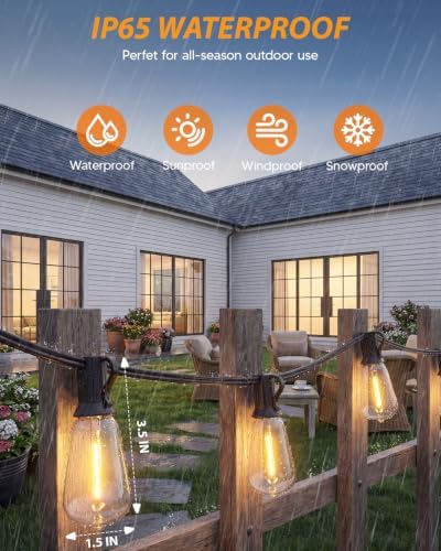 Outdoor String Lights 80FT, 50+3 Bulbs,120W Dimmer Romote, IP65 Waterproof - Image 6