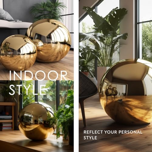 10 Inch Stainless Steel Gazing Globe,v2croft Hollow Ball Mirrored Surface Polished Shiny Sphere,Garden Stainless Steel Gazing Ball for Outdoor Lawn Pond Yard Ornament(Gold) - Image 4