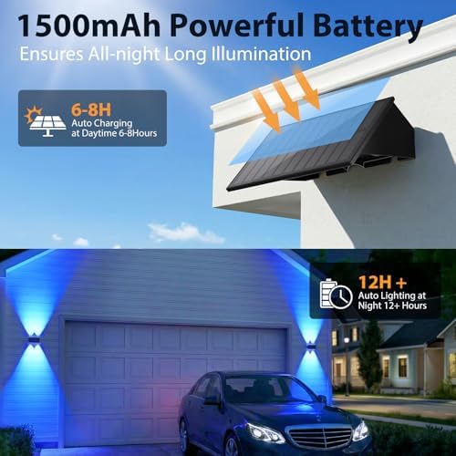 6PACK Solar Wall Lights Outdoor ,8 Lighting Modes Up and Down Solar Sconce Lights Dusk to Dawn Lighting IP65 Waterproof Solar Lights Outdoor for House Exterior Front Porch Garage Fence Patio Yard - Image 4