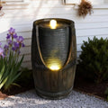 24.8'' Wooden Barrel Style Outdoor Water Fountain with LED Lights Resin Rustic Garden Waterfall Decor Farmhouse Garden Water Fountain for Patio Porch Yard by Unknown
