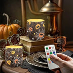 4 Pack Halloween Flickering Flameless Candles with Timers Battery Operated LED Candles with Remote Tea Lights for Trick or Treat Party Home Decorations, Pumpkin Spider Web - Image 3